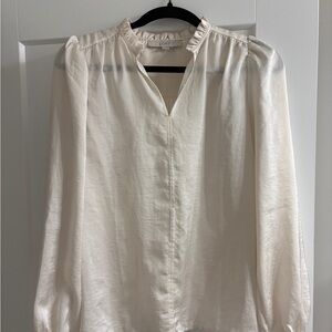 LOFT Ivory Blouse with Ruffle Neckline